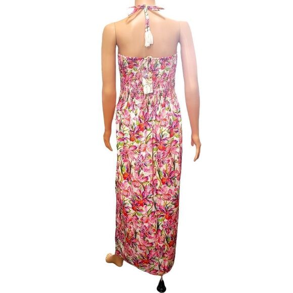 NWT Gypsie Blue Tie Around Neck Floral Maxi Dress SMALL - Picture 3 of 12